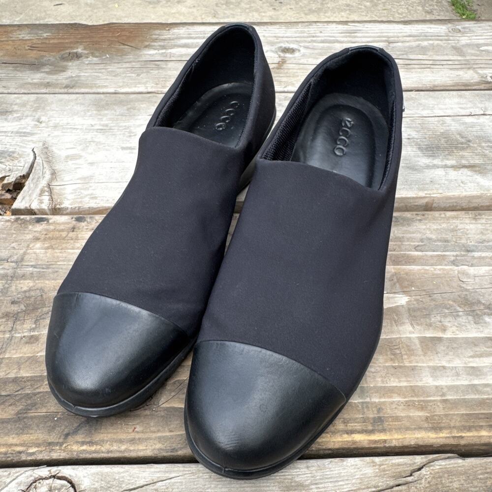 ECCO Women Flats 41 Black Gore-Tex Leather Cap Toe Slip On Comfort Shoes US 10